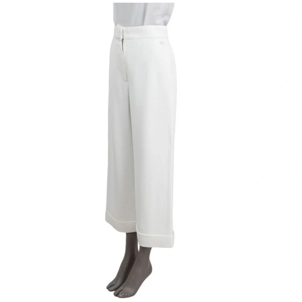 CHANEL White and Blue Wide Leg Pants
